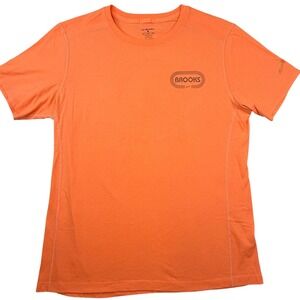 Brooks Mens Running T-Shirt Medium Orange Miles of Fun Graphic Short Sleeve Tee